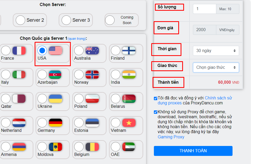 Hoàn thành các bước để mua Proxy giá tốt