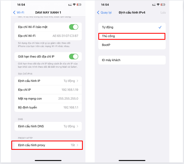 Chọn tùy chọn thủ công để dùng Proxy trên iphone