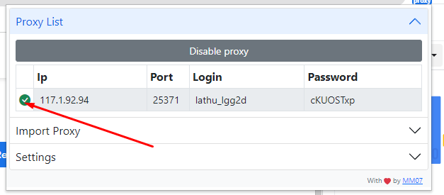 Tại mục Proxy list sẽ có danh sách Proxy mà bạn đã thêm. 