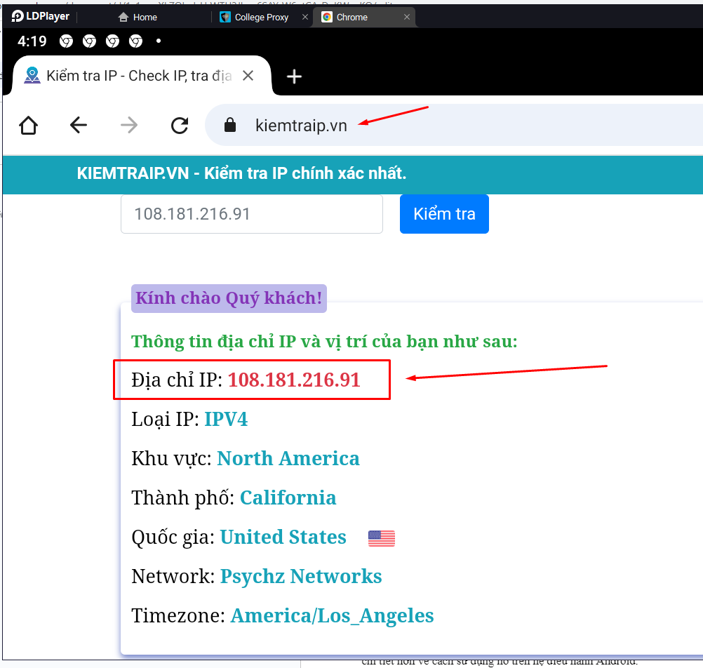 Kiểm tra fake IP Proxy trên giả lập Android xem đã thành công hay chưa