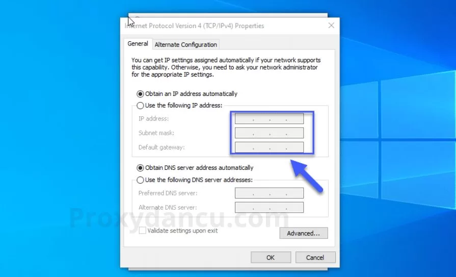 Nhập địa chỉ IP mới để đổi ip trên máy tính