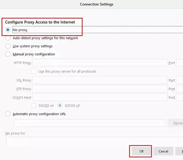 Cách khắc phục tình trạng lỗi Proxy trên máy tính với firefox