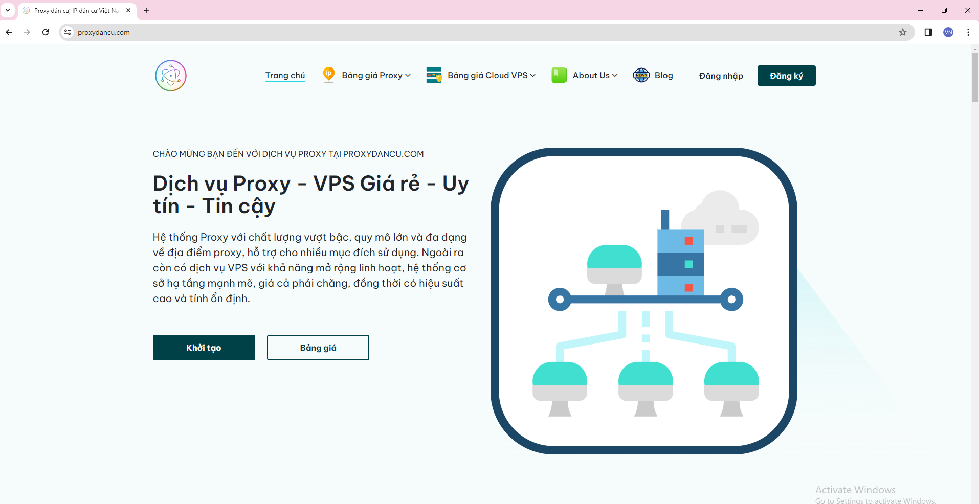 Giao diện chính website Proxydancu